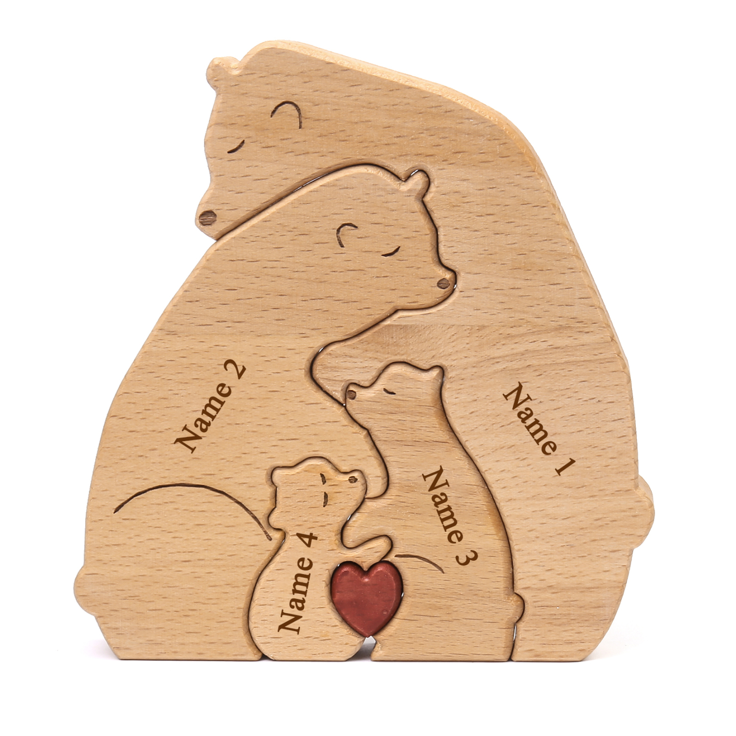 Holzskulptur-Personalisierte 4 Namen Bär Umarmung Familie Holz Deko