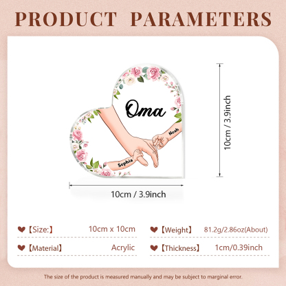 Personalisierte 2 Namen & Text Hand in Hand Acryl-Deko-Schreibtischdekoration für Großmutter