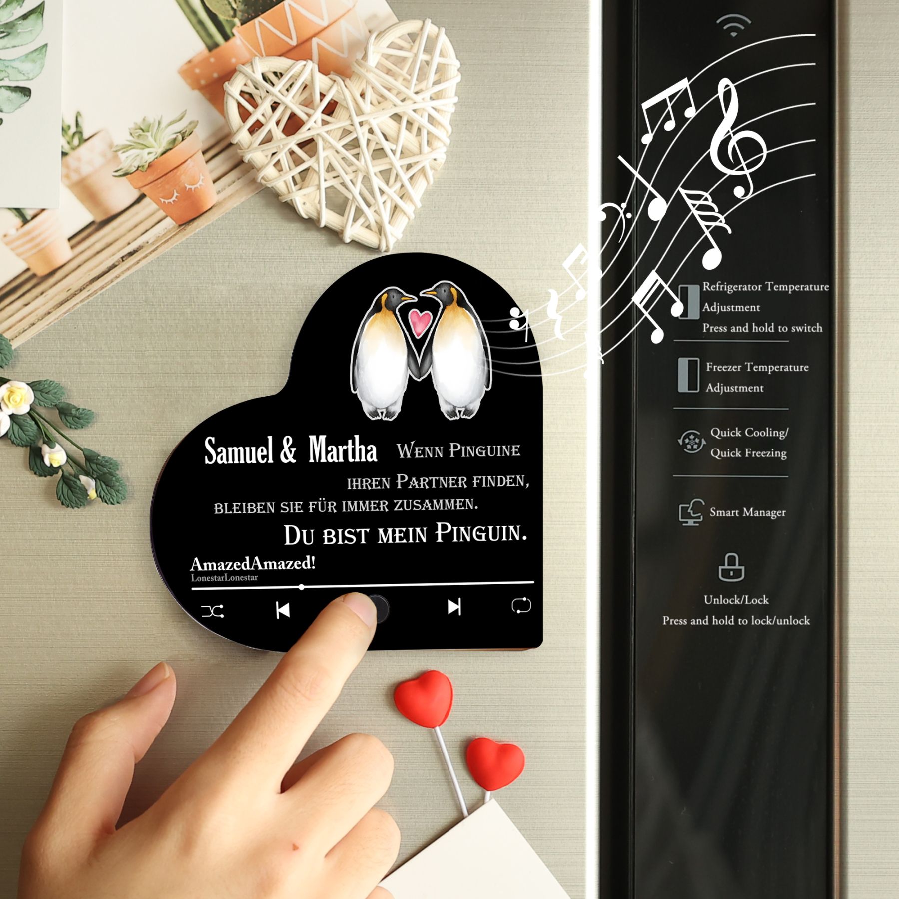 Personalisiertes Lied & Foto & Text Grau Gedenk-Musik-Kühlschrankmagne