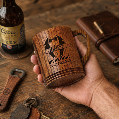 Personalisierter Bierkrug aus Holz mit Namen und Initialen Geschenk für Papa Bierliebhaber und Grillmeister