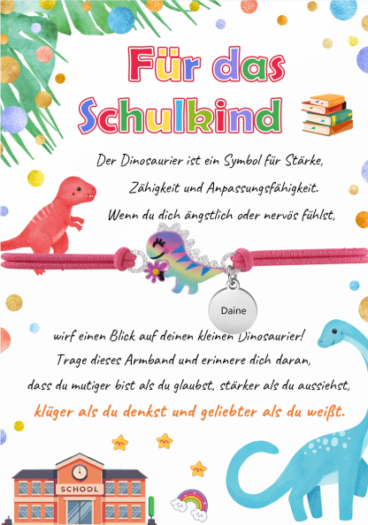 Personalisierter Name Dinos Gummiband Armband- Für das Schulkind-Schulanfang Geschenk mit Nachrichtenkarte