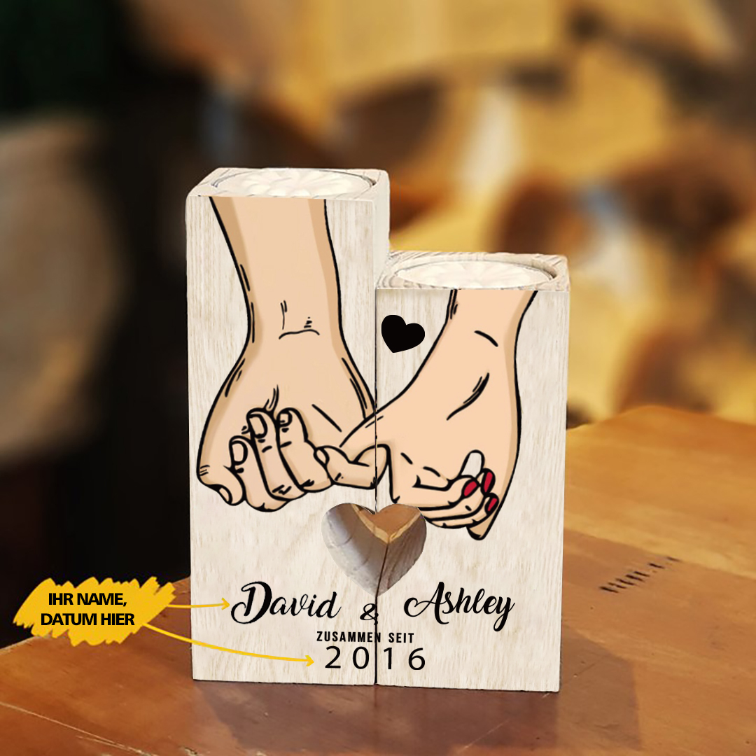 Paar Personalisierte Namen & Jahr Kerzenhalter - Hölzerne Kerzenständer Hochzeitstag Valentinstag Geschenke