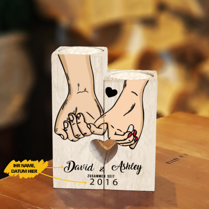 Paar Personalisierte Namen & Jahr Kerzenhalter - Hölzerne Kerzenständer Hochzeitstag Valentinstag Geschenke