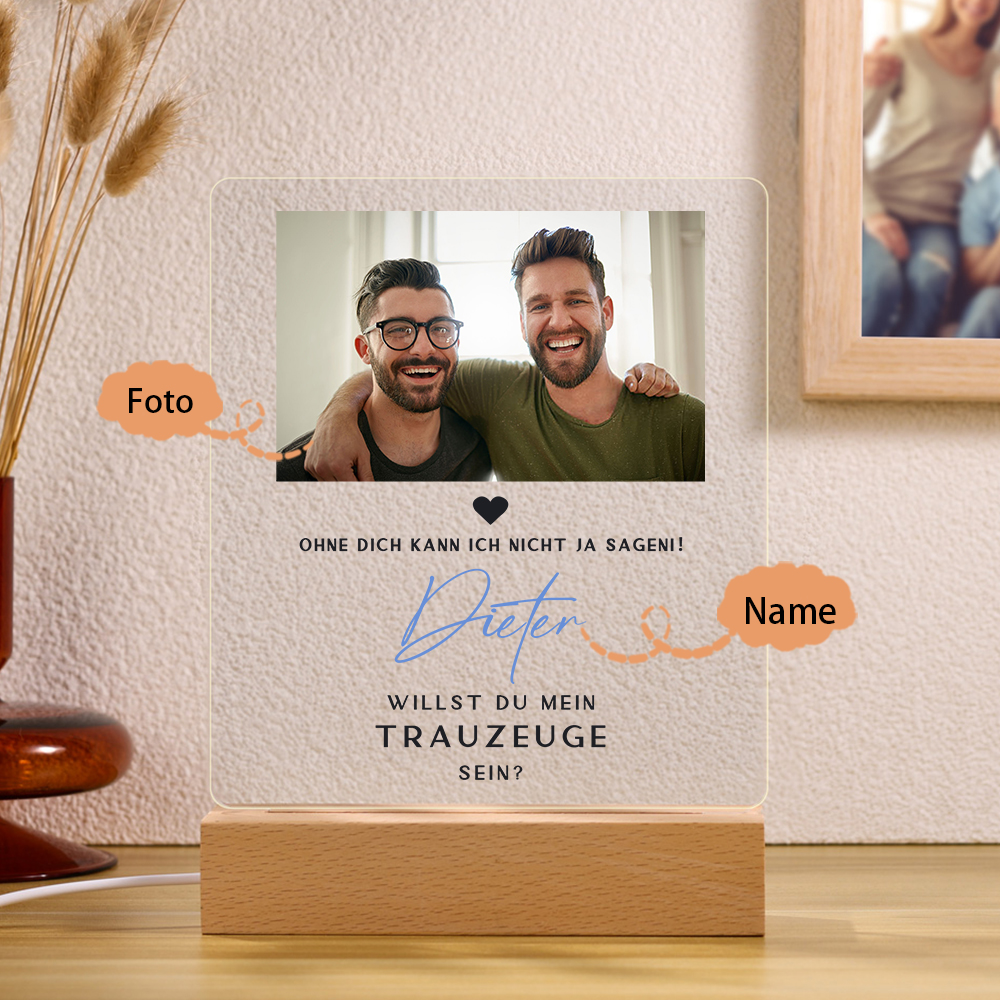 Hochzeitsanzeiger Nachtlicht-Personalisierter Foto & 1 Name-Willst du mein Trauzeuge werden-Hochzeit Geschenk