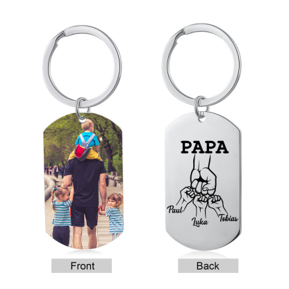 Personalisierbares Foto & 3 Namen Papa Faust Schlüsselanhänger-Geschenk für Vater