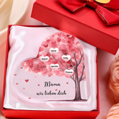 Personalisierte 5 Namen & Text Rosa Familienbaum Familie Acryl-Deko Schreibtischdekoration für Mutter