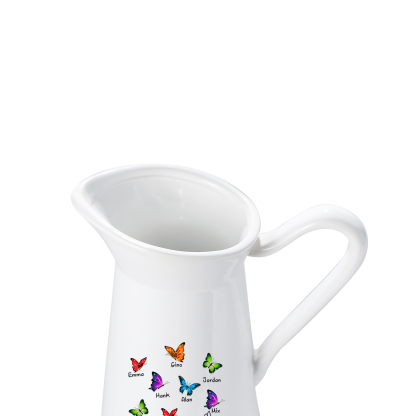 Personalisierte 8 Namen & Text Schmetterling in der Hand Gießvase mit Henkel Familie Vase