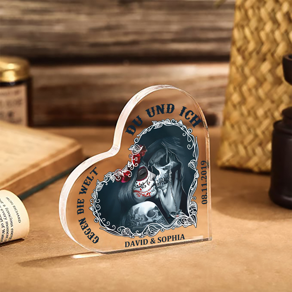 Personalisierte Text & Datum Acryl-Deko-Du und ich gegen die Welt-Schreibtischdekoration für Paar