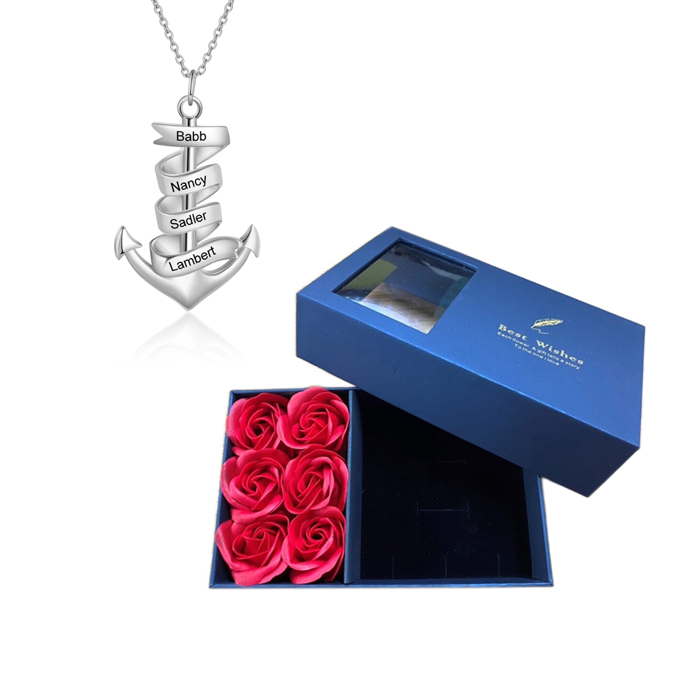 925 Sterling Silber Personalisierte 4 Namen Anker Halskette
