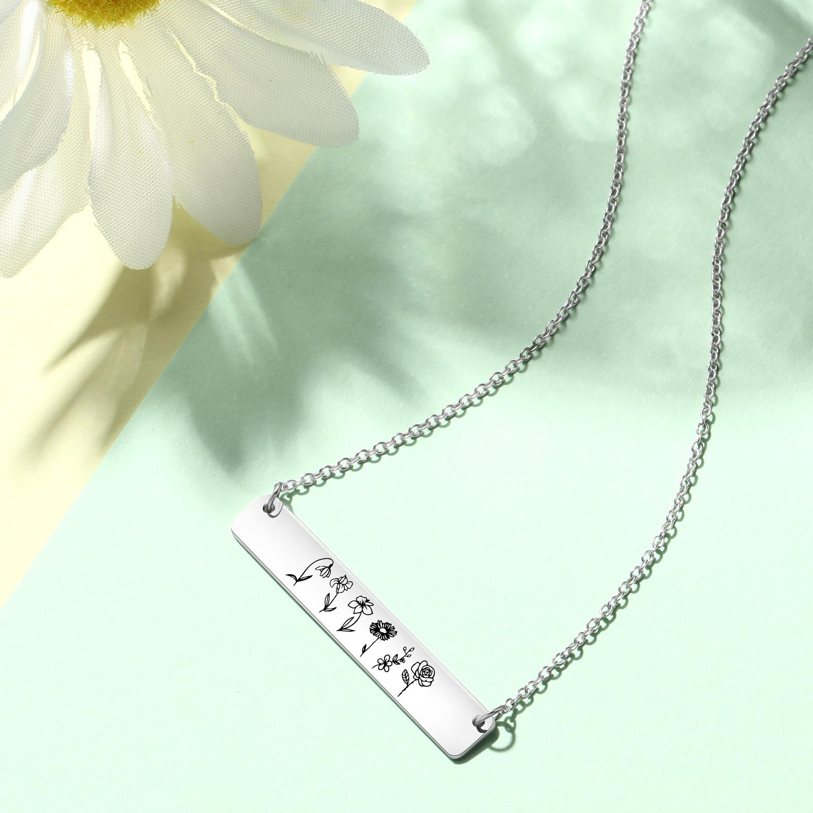 Wildblume Familie Bar Halskette 6 Blumen Personalisierte Garten Halskette