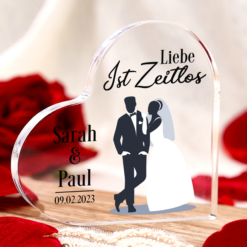 Personalisierte 2 Namen & Datum Acryl-Deko Liebe ist zeitlos Hochzeitstag Geschenk für Liebespaar Paar Geschenke zur Hochzeit