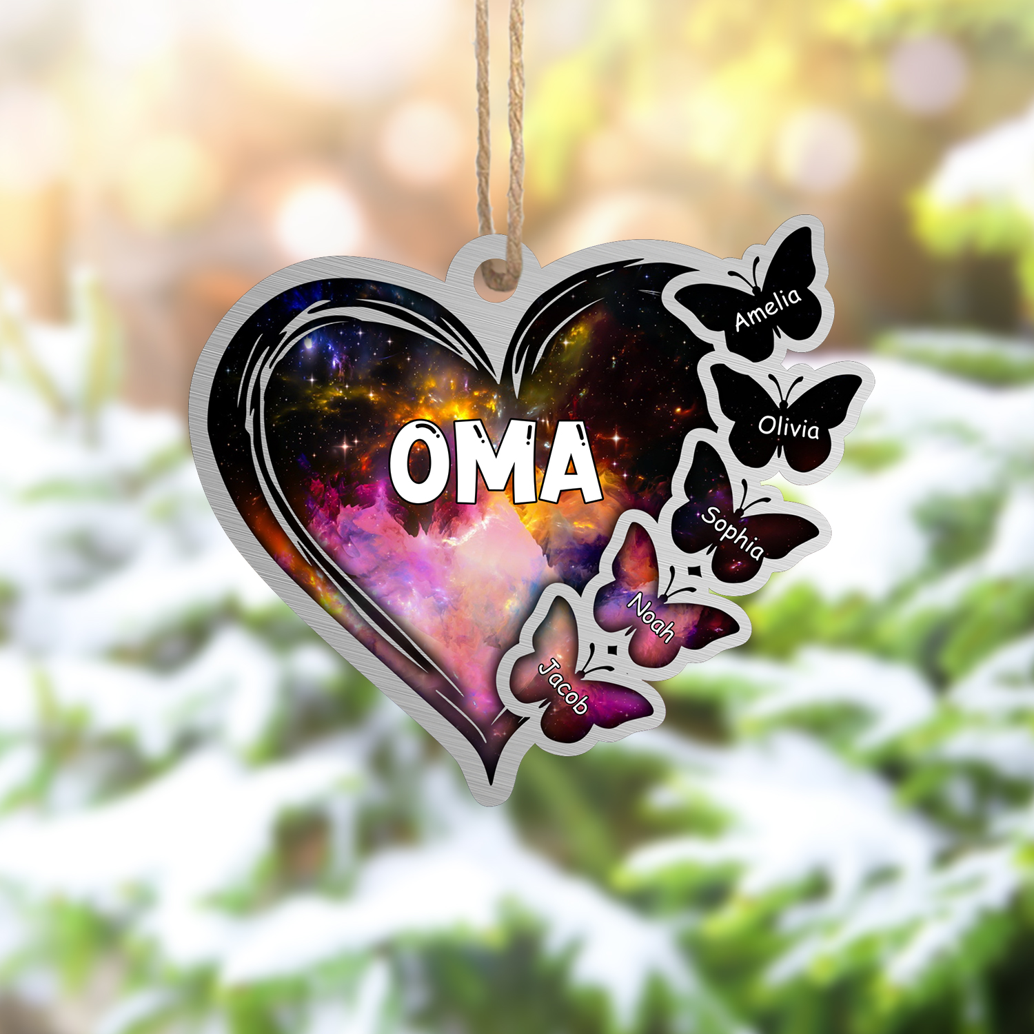 Acryl Weihnachtsornament-Personalisierte 2-11 Namen Schmetterling Herz Ornament/Schlüsselanhänger für Oma mit Schlüsselring