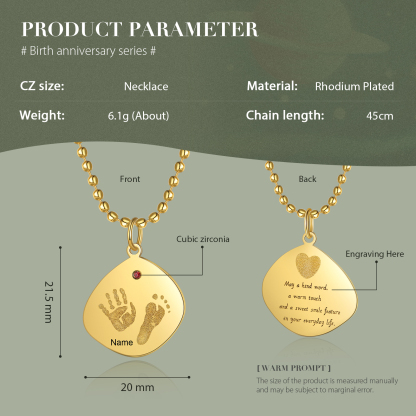Personalisierte Baby Hand und Fuß Halskette mit Text, Name und Geburtsstein Graviert Geschenke für Mutter