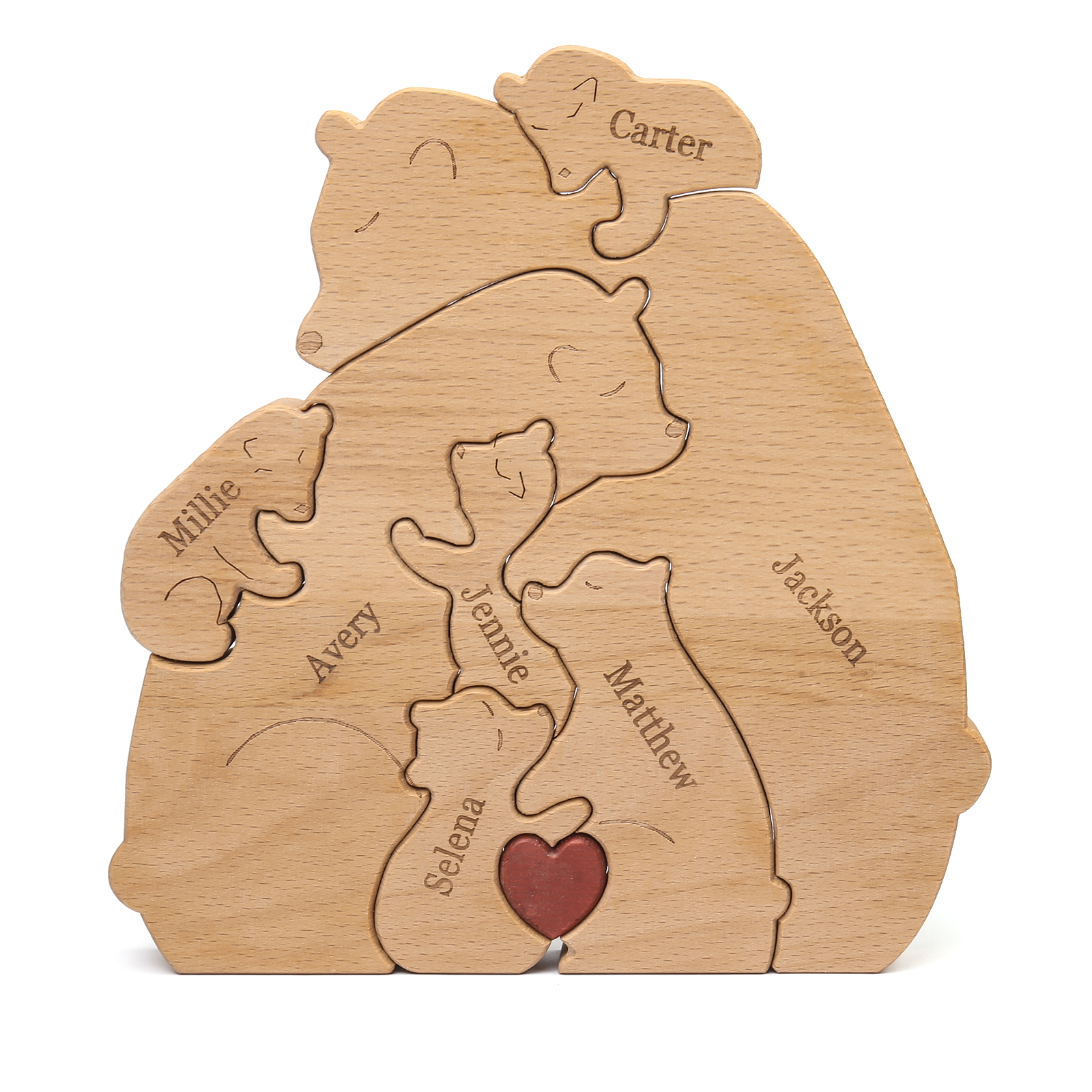 Holzskulptur-Personalisierte 7 Namen Bär Umarmung Familie Holz Deko
