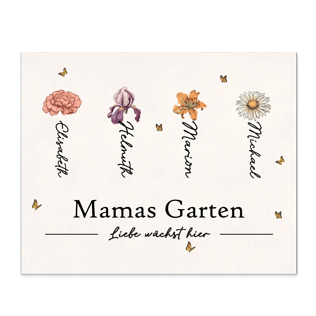 Familie Holzbild-Personalisierter Text & 1-12 Namen & Gebursblumen Liebe wächst hier Holzdekoration-Geschenk für Mutter/Großmutter