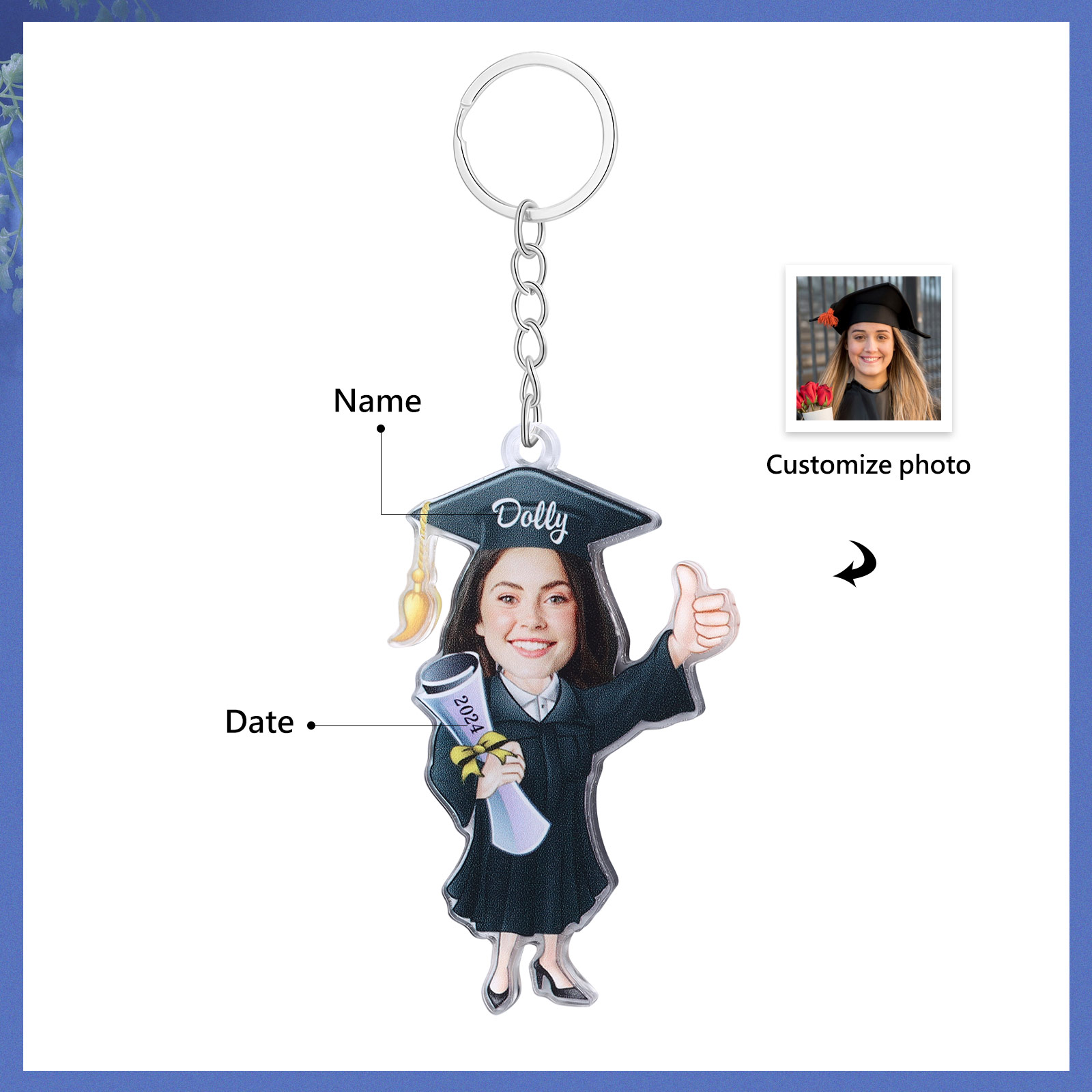 Personalisiertes Foto 2024 ABI Acryl Schlüsselanhänge-Geschenke zum Abschluss