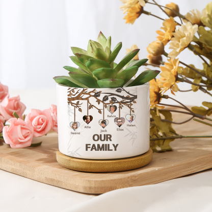 Personalisierbarer Text & 6 Fotos Familienbaum Familie Blumentopf