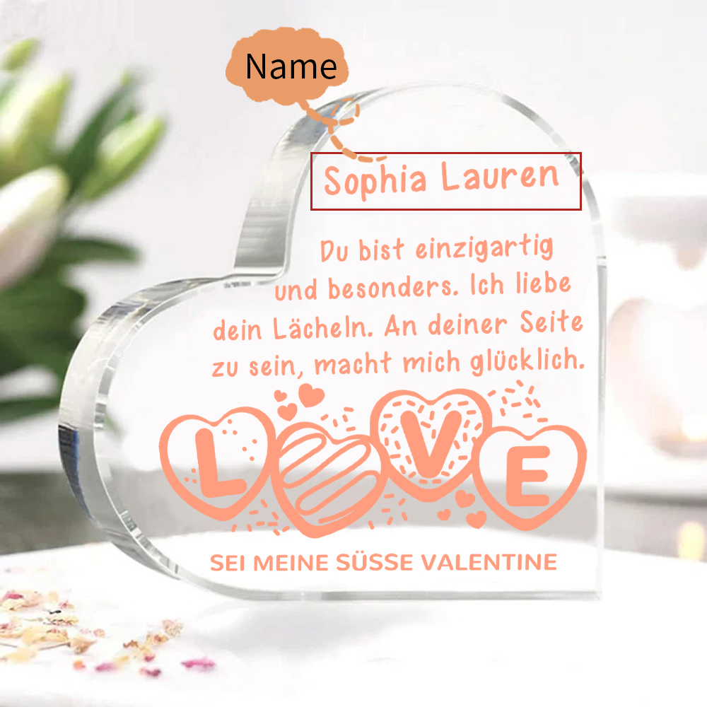 Personalisierte 1 Name Acryl-Deko-Sei meine süsse Valentine-Schreibtischdekoration für Paar