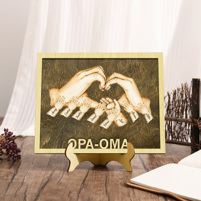 OPA-OMA Holz Deko-Personalisierbare 8 Namen Ornament Familie Hand in Hand Holzdekoration für Großeltern