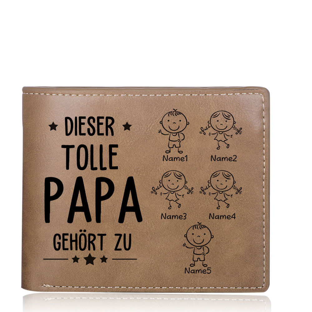 Personalisierte 5 Namen & Foto-Dieser tolle Papa gehört  PU Leder Kurze Geldbörse für Vater