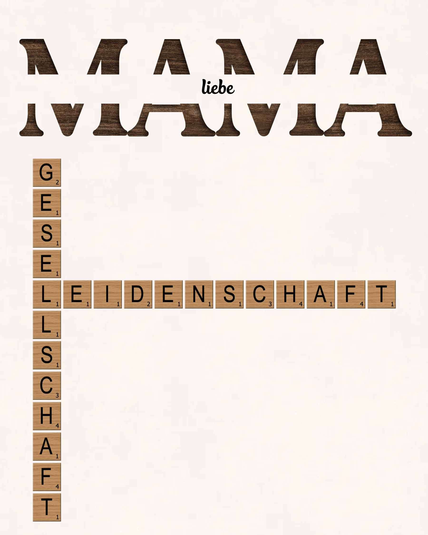 Kreuzworträtsel mit Holzrahmen, personalisierte Namen und Lebensbaum