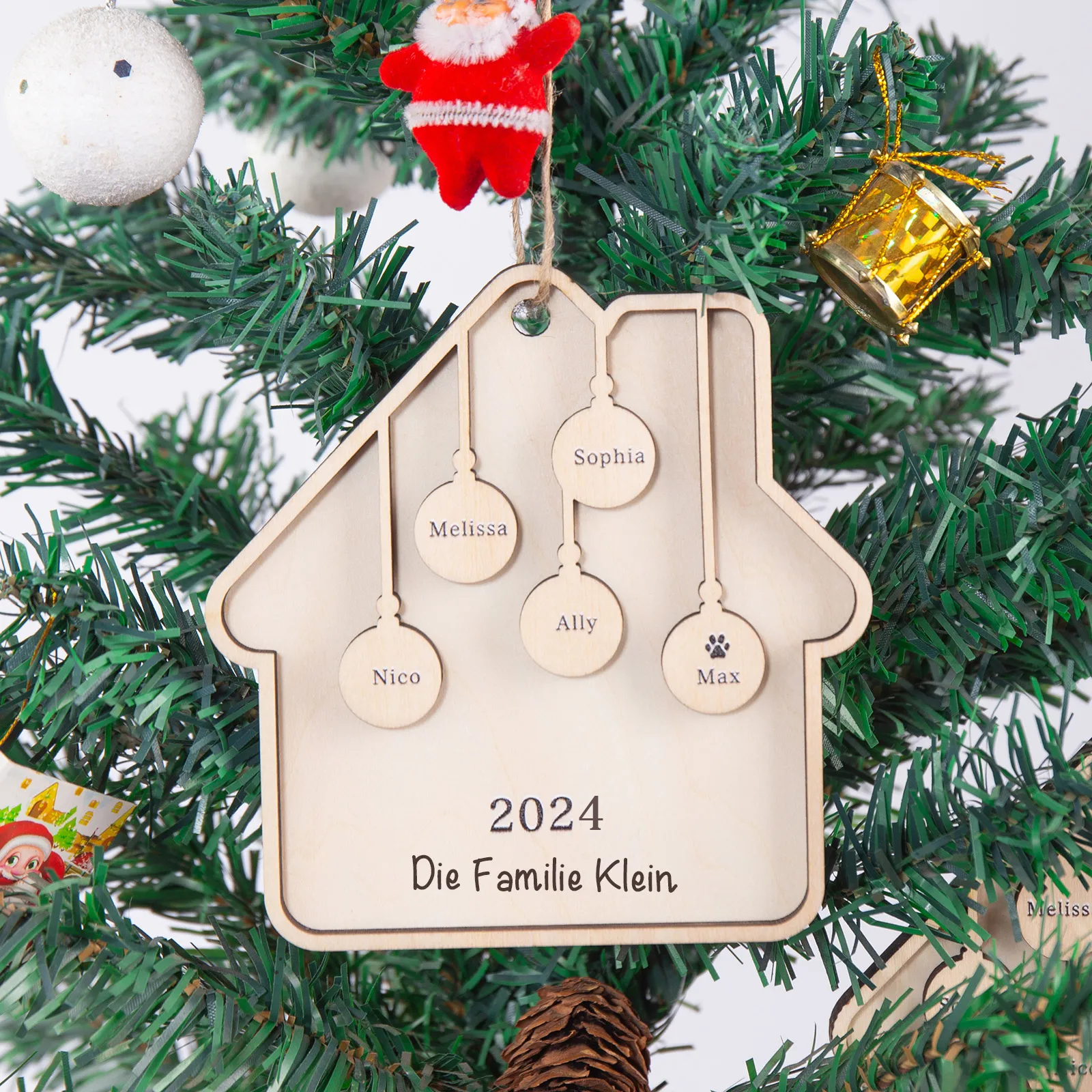 Holz Weihnachtsornament-Personalisiertes 5 Namen Text Jahr Haus Ornament Anhänger 
