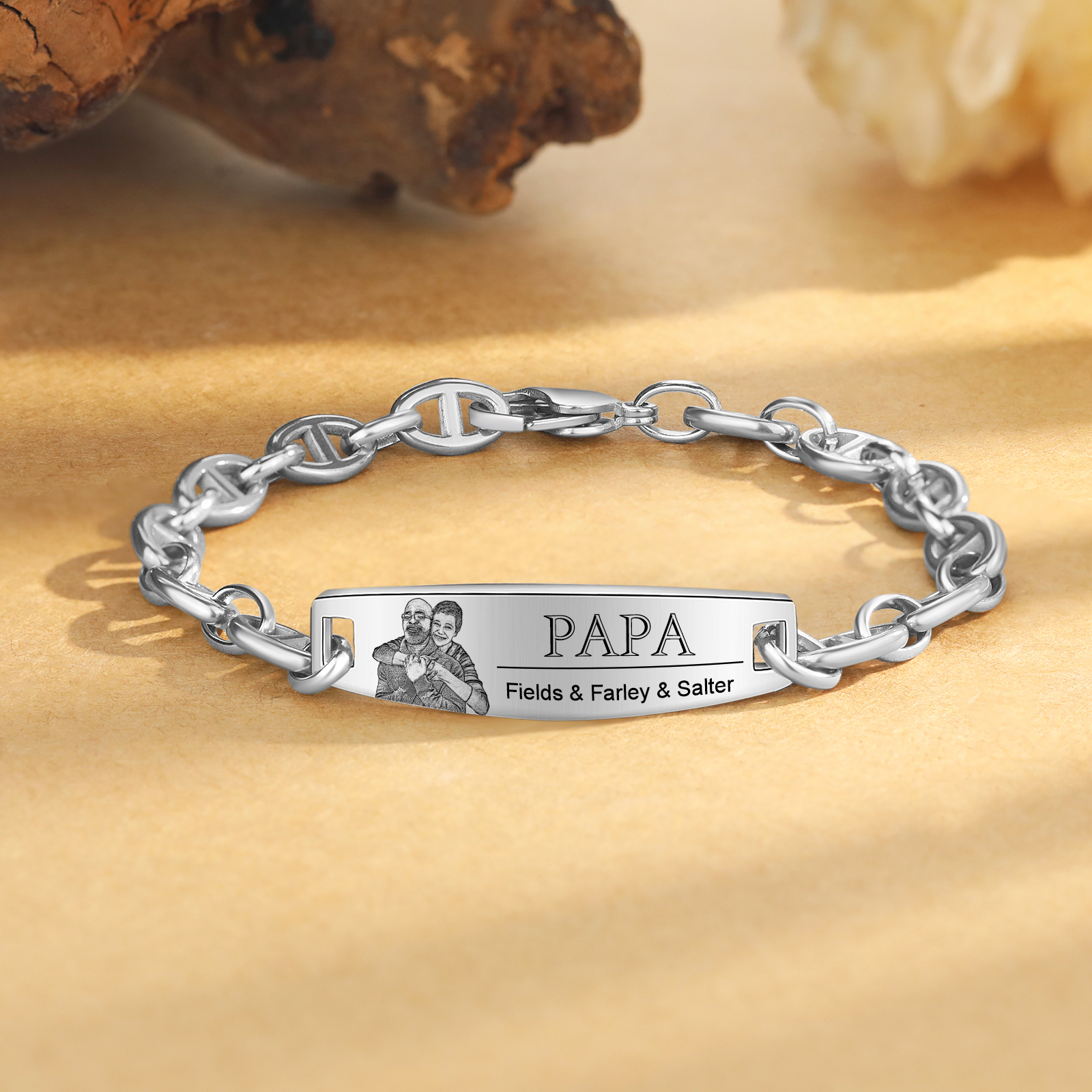 Herren Armband-Personalisiertes 3 Namen & Text & Foto Edelstahl Armband 
