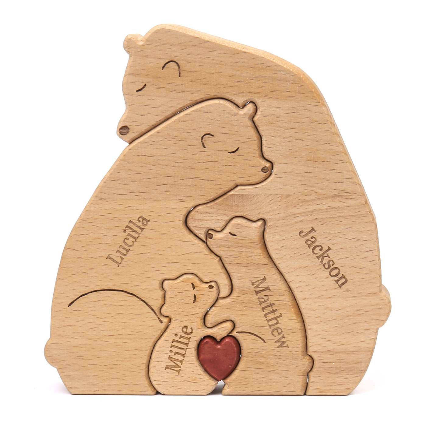 Holzskulptur-Personalisierte 4 Namen Bär Umarmung Familie Holz Deko