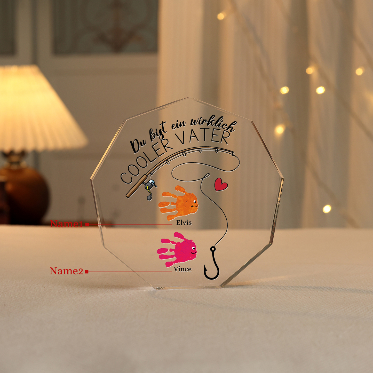 Neuneck Acryl-Deko Personalisierte 2 Namen -Du bist ein wirklich cooler Vater- Schreibtischdekoration für Vater