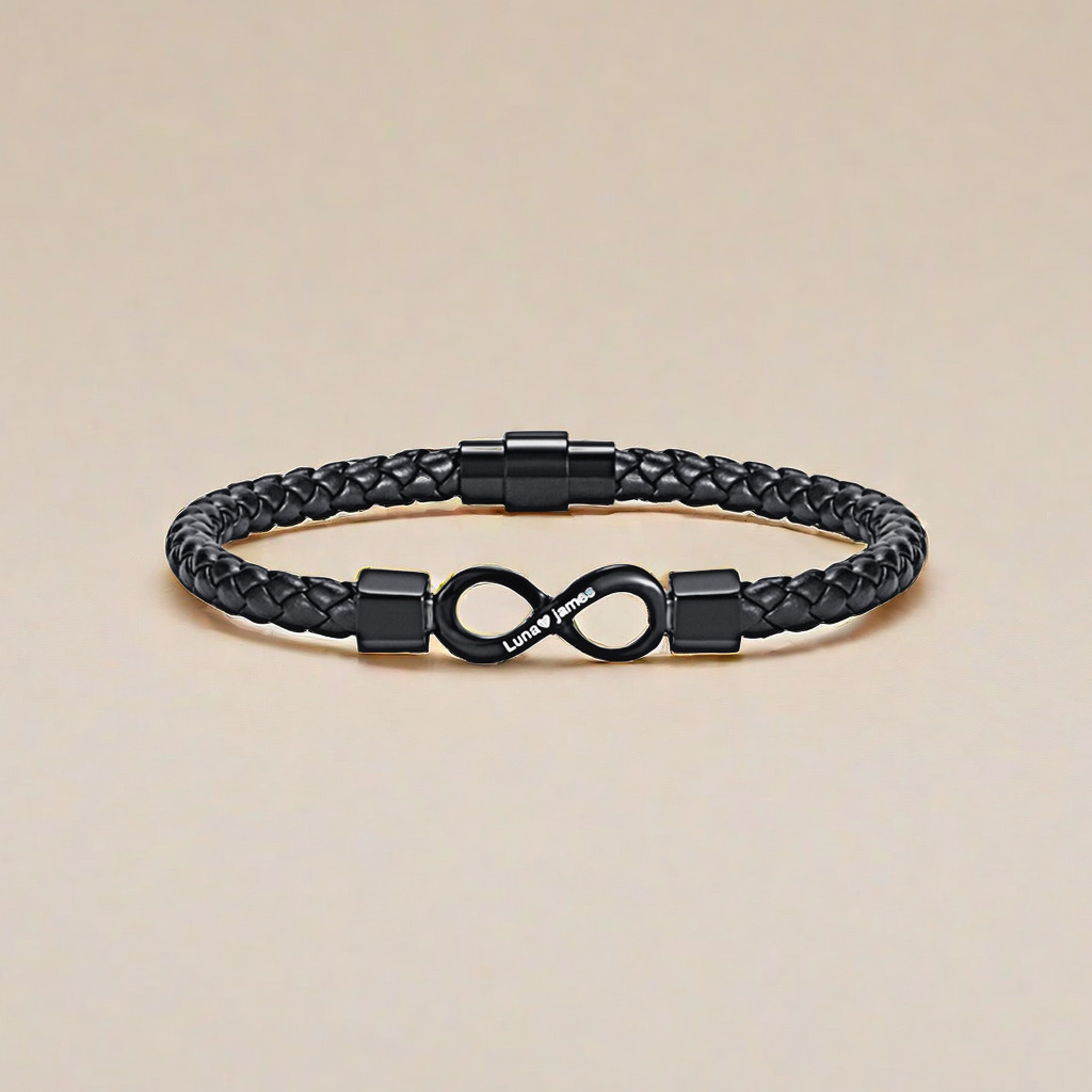 Herren Personalisierte 2 Namen Leder Infinity Armband