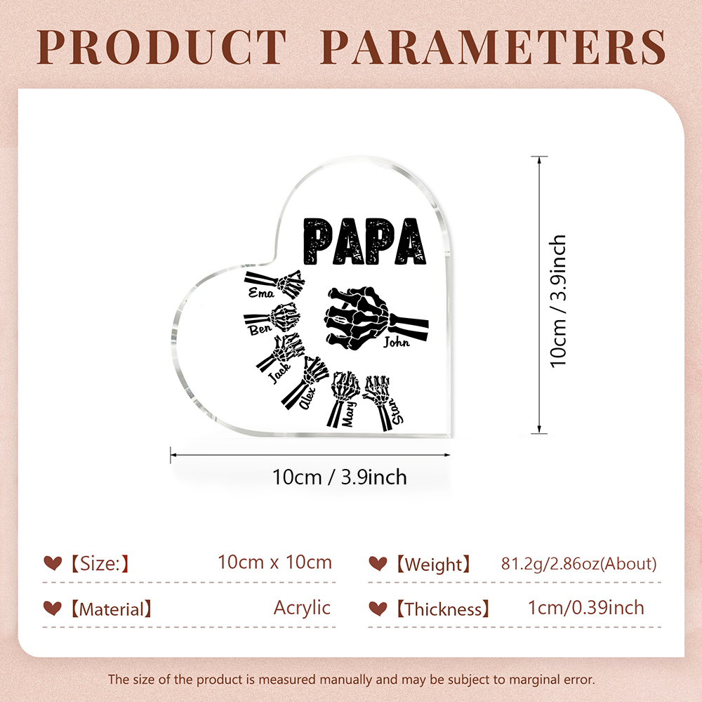 Personalisierte 7 Namen Acryl-Deko Papa Skelett Hand Schreibtischdekoration für Vater