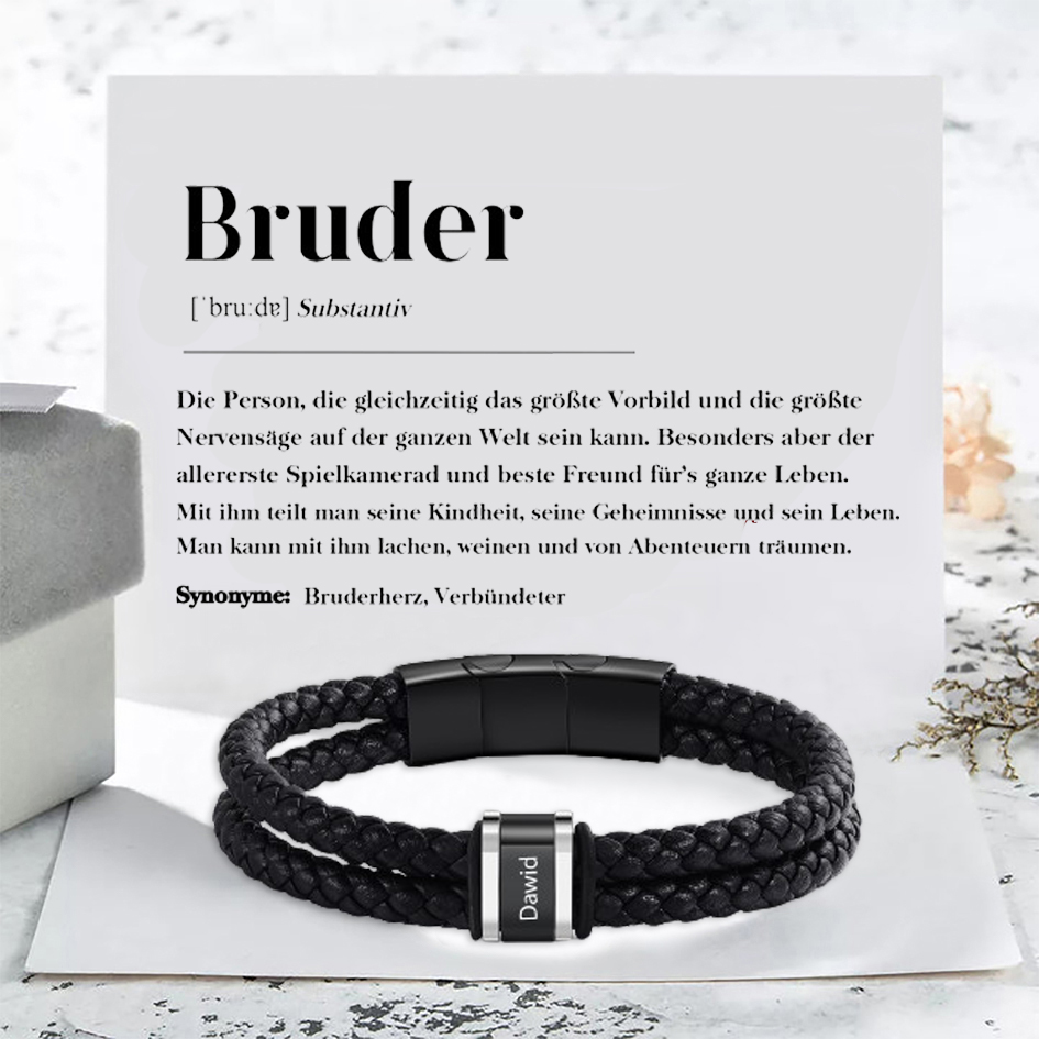 Herren Personalisierter 1 Name Doppellagiges Geflochtenes Leder Armband-Geschenk mit Nachrichtenkarte für Bruder
