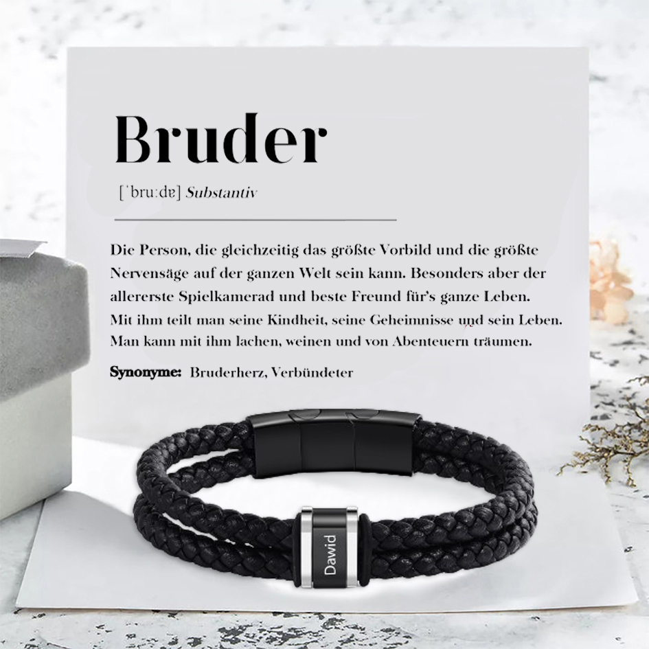 Herren Personalisierter 1 Name Doppellagiges Geflochtenes Leder Armband-Geschenk mit Nachrichtenkarte für Bruder