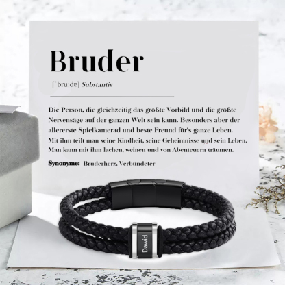 Herren Personalisierter 1 Name Doppellagiges Geflochtenes Leder Armband-Geschenk mit Nachrichtenkarte für Bruder