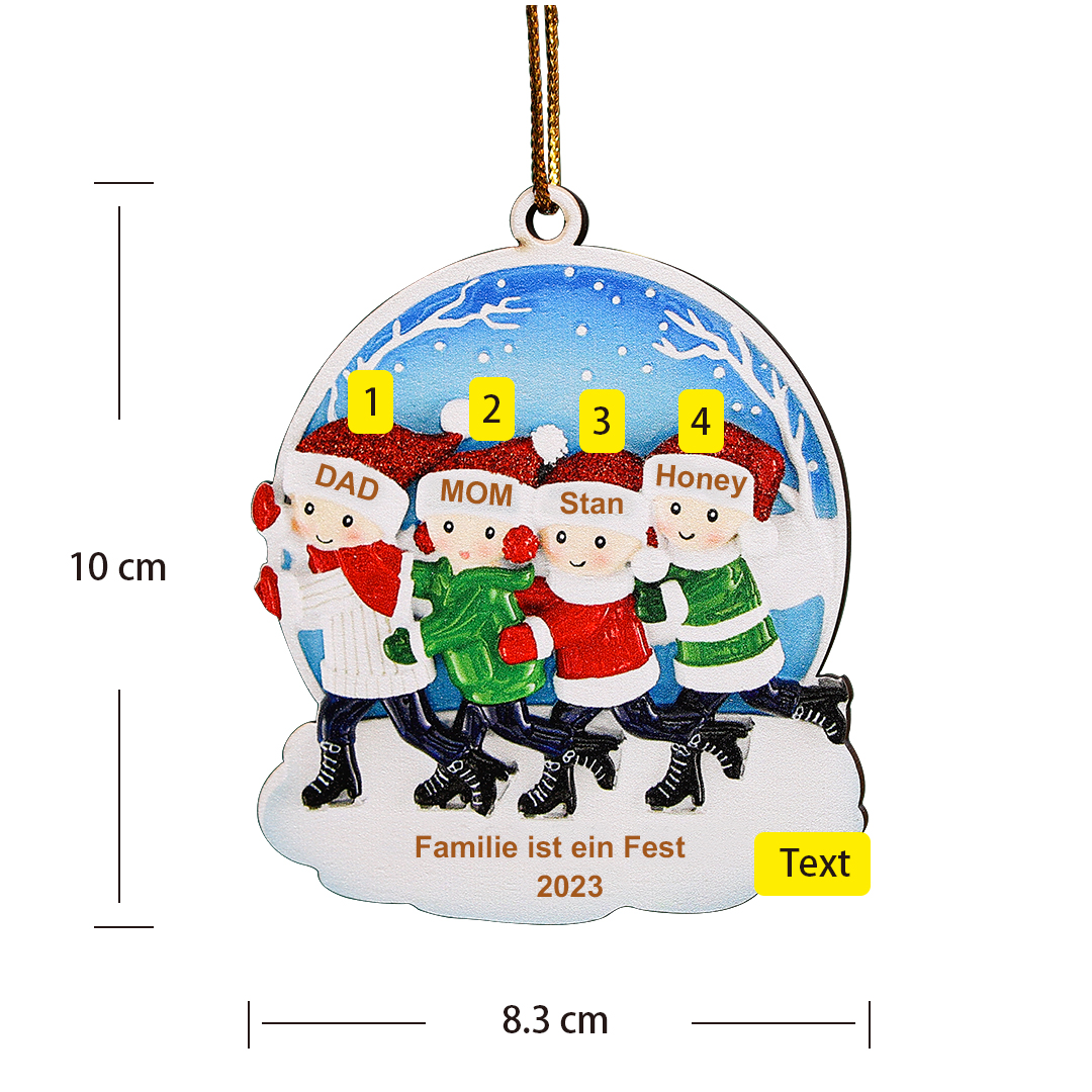 Holz Personalisierte 4 Namen & Text & Jahr Eislaufen Rund Weihnachtsornament Weihnachtsbaum Anhänger