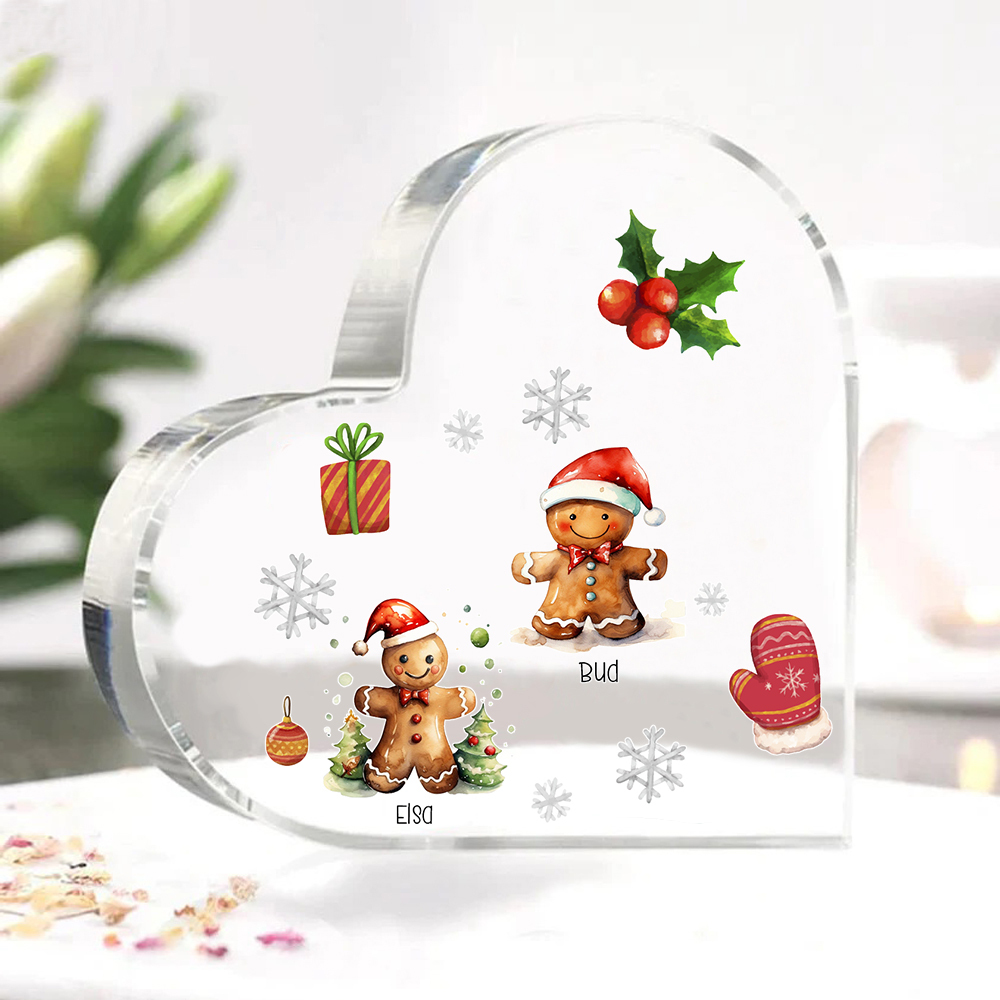 Personalisierte 2 Namen Lebkuchenmann Familie Weihnachten Acryl-Deko-Schreibtischdekoration