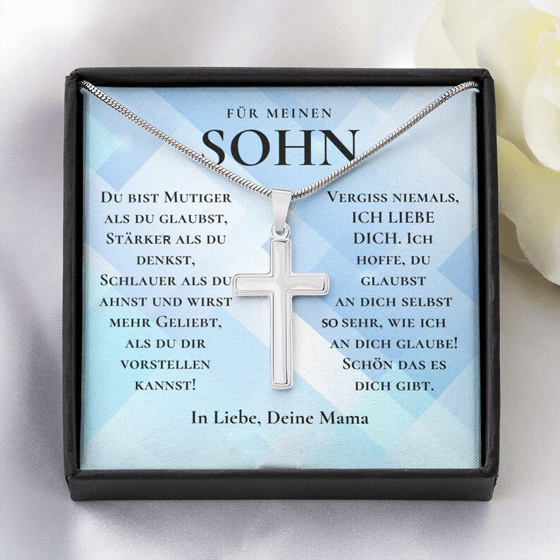 925 Sterling Silber Für meinen Sohn Kommunion Kreuz Halskette - Geschenk mit Nachrichtenkarte