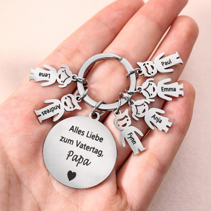 Gravur 6 Namen & Wunschtext Familie Schlüsselanhänger - Dieser Vater ( oder Mutter, Opa, Oma, usw. ) Gehört zu ...
