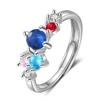 Personalisierte 4 Geburtssteine Offener Ring mit Zirkonia