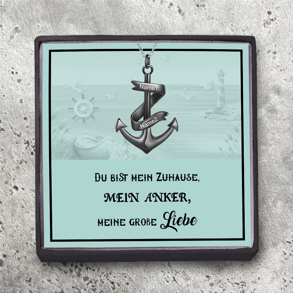 925 Sterling Silber Personalisierte 2 Namen Anker Halskette-Geschenk mit Nachrichtenkarte