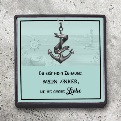 925 Sterling Silber Personalisierte 2 Namen Anker Halskette-Geschenk mit Nachrichtenkarte