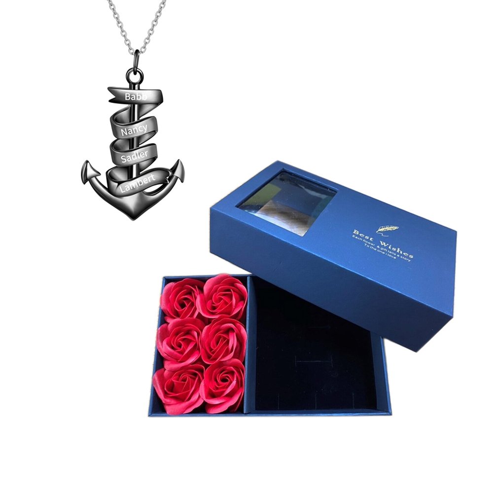 925 Sterling Silber Personalisierte 4 Namen Anker Halskette