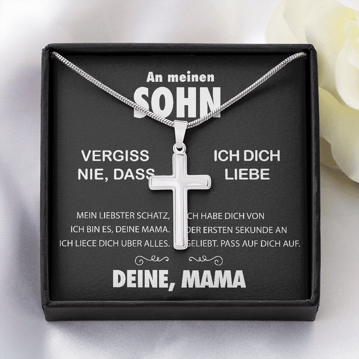 925 Sterling Silber An meine Sohn von Mama Kommunion Kreuz Halskette - Geschenk mit Nachrichtenkarte