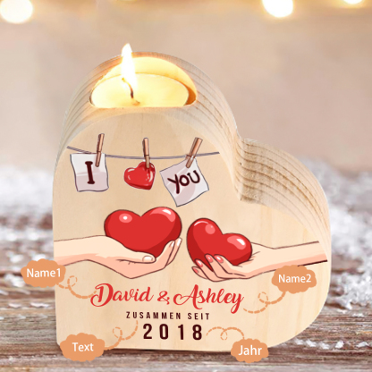 Herzform Kerzenhalter-Personalisierte 2 Namen & Text & Jahr Kerzenständer für Paare