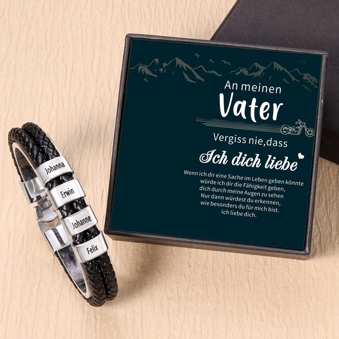 Personalisiertes 4 Namen Perlen Leder Armband-An Meinen Vater- Geschenk mit Nachrichtenkarte
