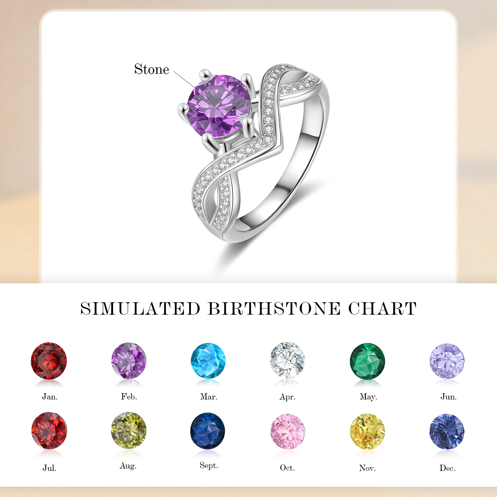Personalisierter 1 Geburtsstein Twist Ring mit Zirkonia