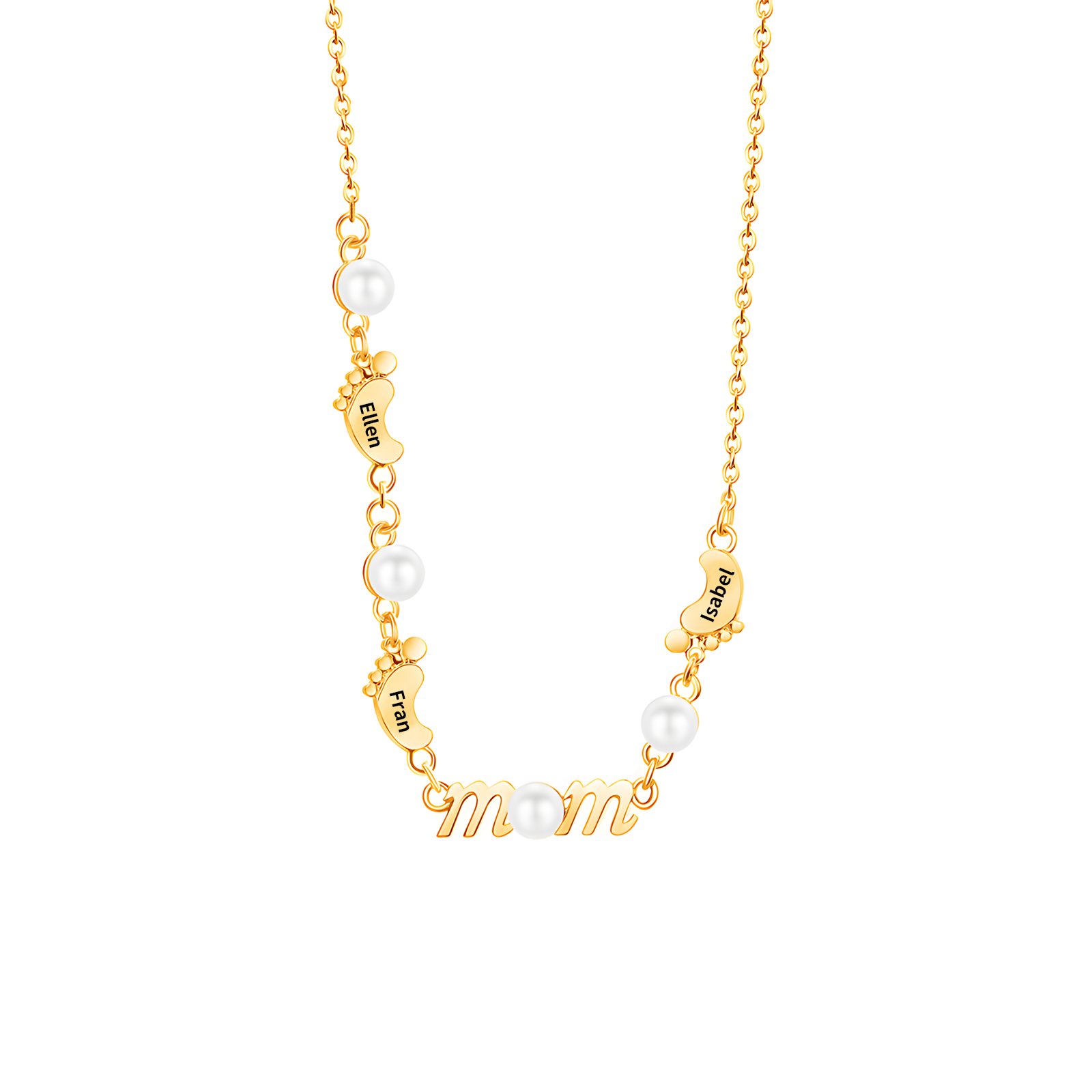 Personalisierte 3 Namen MOM Baby Fuß Halskette mit Perle