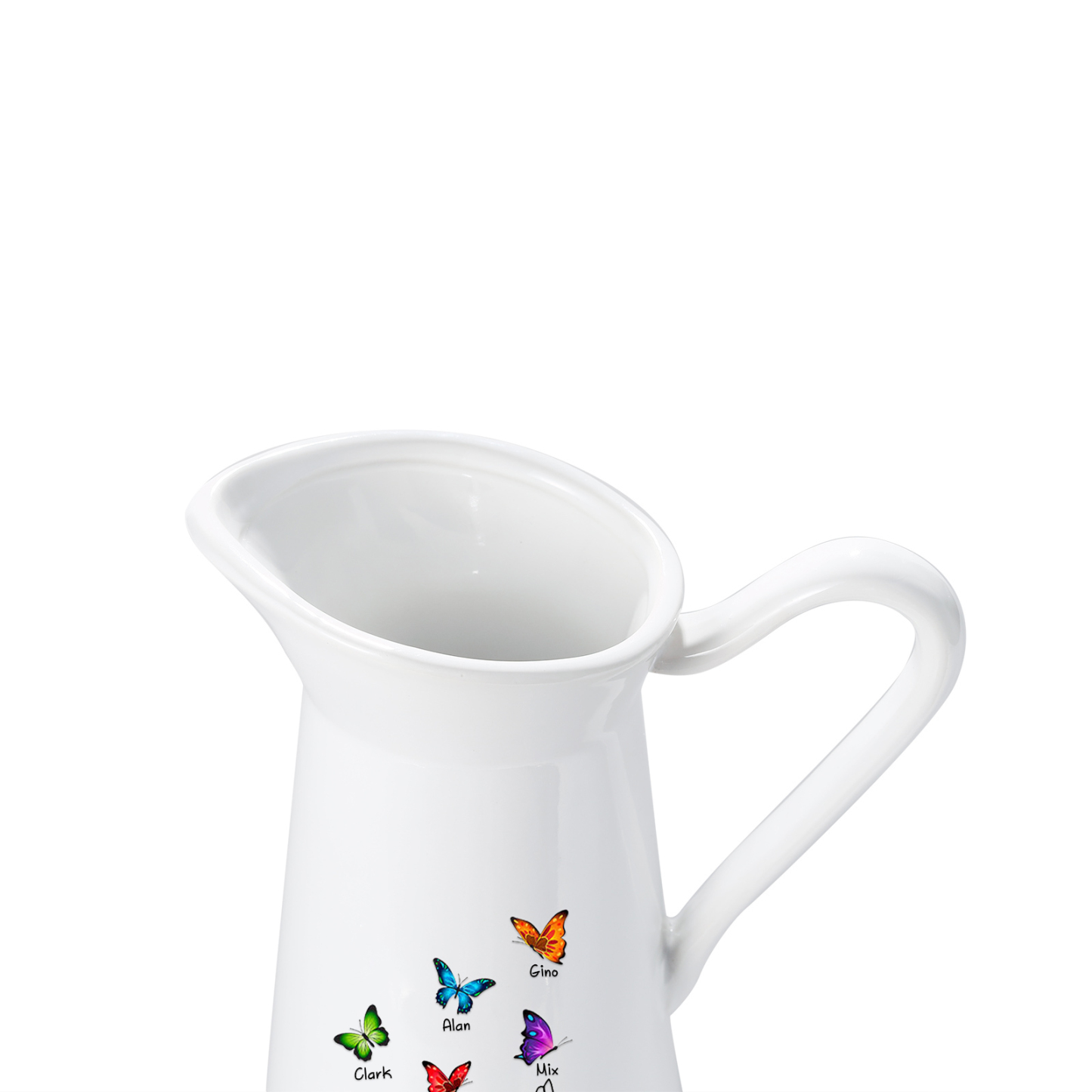 Personalisierte 5 Namen & Text Schmetterling in der Hand Gießvase mit Henkel Familie Vase