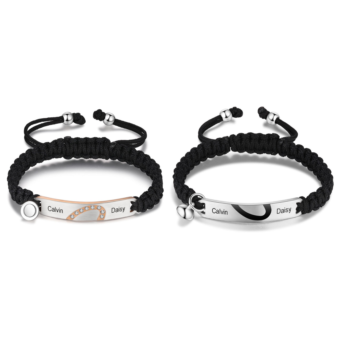Personalisierte 2 Namen Paar Rund Magnet Armbänder Set
