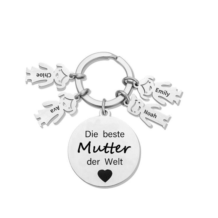 Gravur 4 Namen & Wunschtext Familie Schlüsselanhänger - Dieser Vater ( oder Mutter, Opa, Oma, usw. ) Gehört zu ...